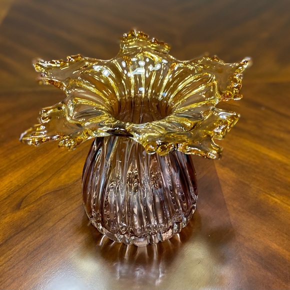 VASE Mouth Blown Amber Vase Italian Murano - Picture 15 of 17